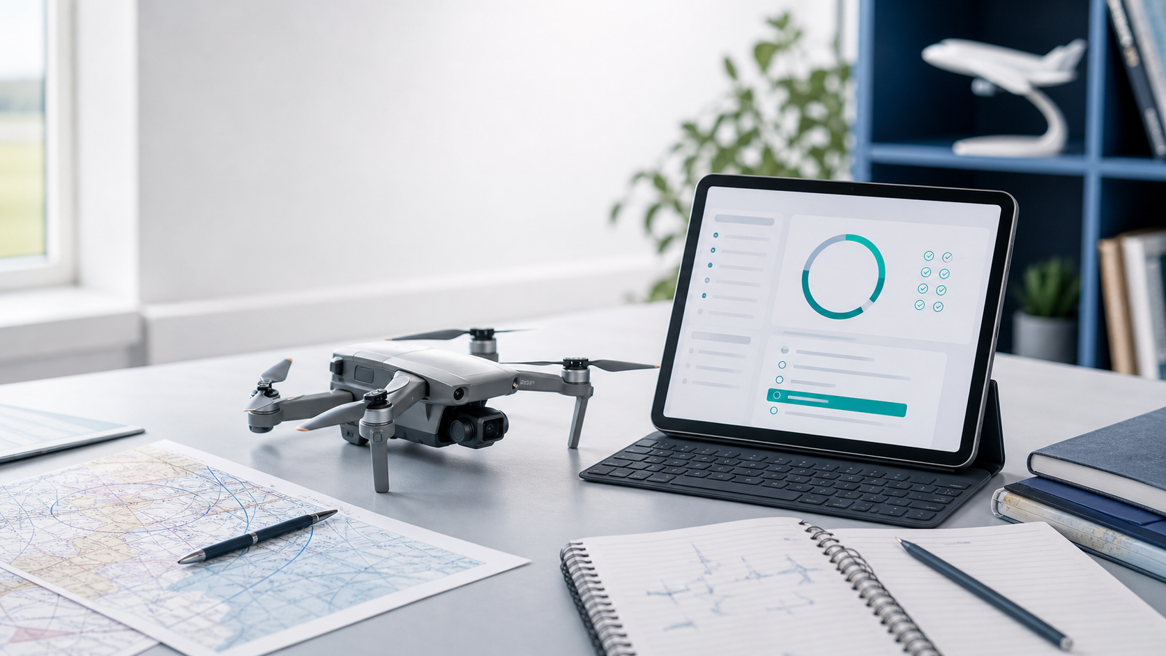 Drone, carte aéronautique et interface de révision sur tablette